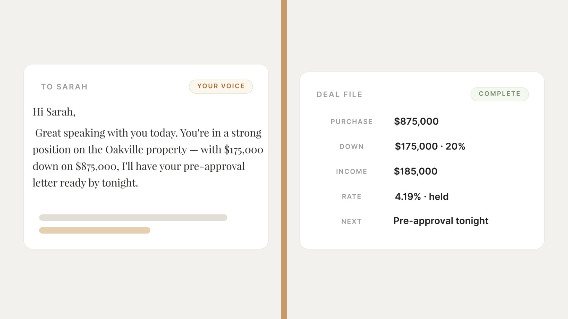 CallSmart demo — mortgage intake call converted to a follow-up email and deal notes in 15 seconds